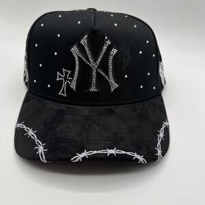 Belico Patron New York Yankees Black Snapback Hat Barbed Wire Angel Design NWOTB